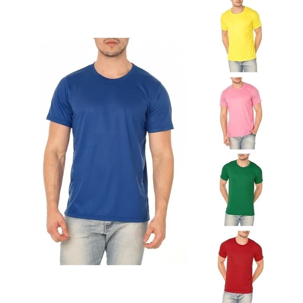 Kit Com 5 Camisetas Coloridas Básicas Masculina 100% Poliéster