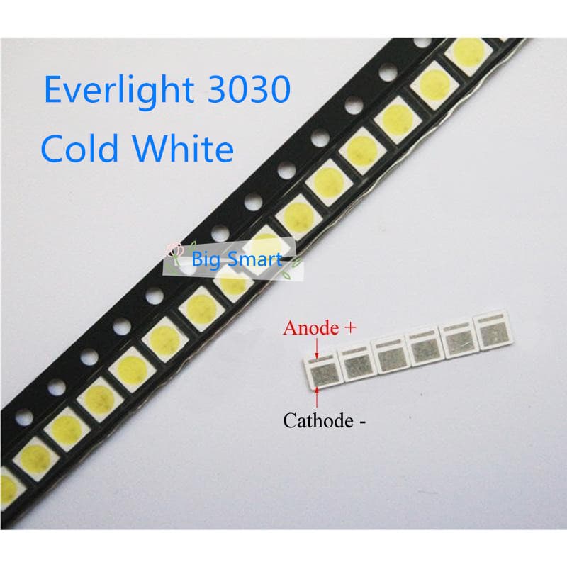 50pçs 100pçs Everlight 3030 6V 3V 1W SMD LED Branco Frio Luz De Fundo De TV Contas De Lâmpada Para LCD Reparo Fita De