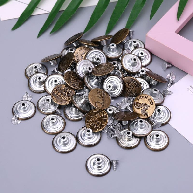 Lov 50 Pçs Botão Metal Misto Costura / Botões Para Reparo Calça Jeans 20mm / Acessórios Artesanato