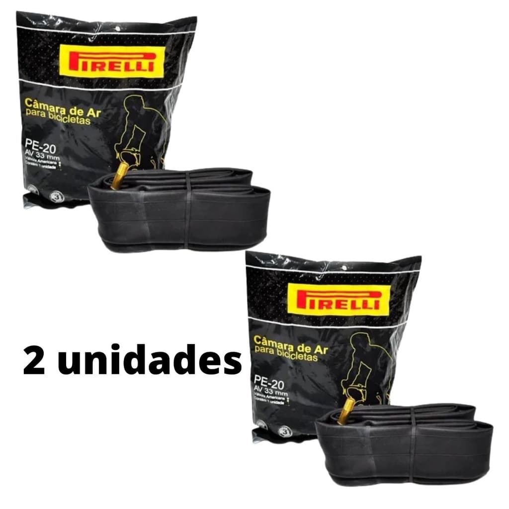 Par De Câmaras Ar Bicicleta Aro 20 Pirelli Bico Grosso 33mm Camera Bike