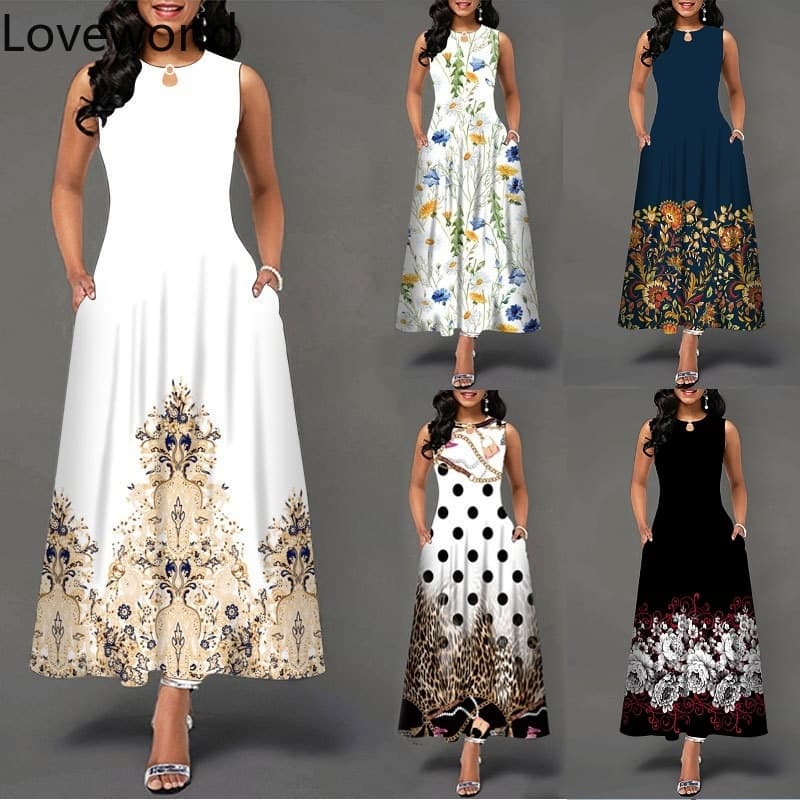 Vestido Feminino Solto Com Estampa Florida Babado Plus Size Para Verão/Festa