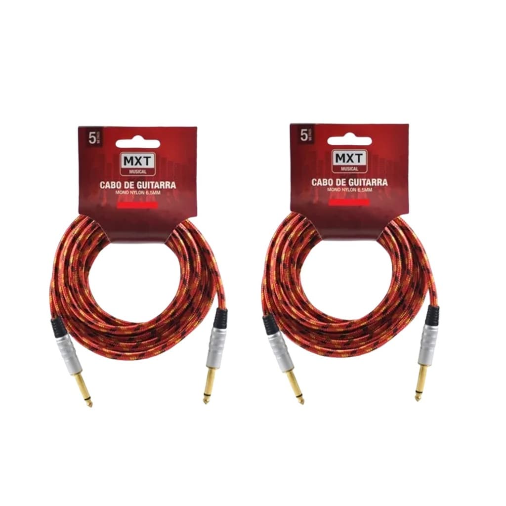 2x Cabo P/ Guitarra Violão 5m Metros Blindado P10 P10 Têxtil