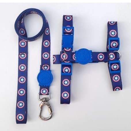 Peitoral H Anti-Puxão para Cachorros - Capitão América Azul
