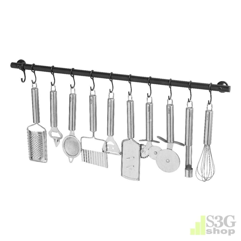 Suporte De Cozinha Porta Talheres 50cm C/ 8 Ganchos Preto