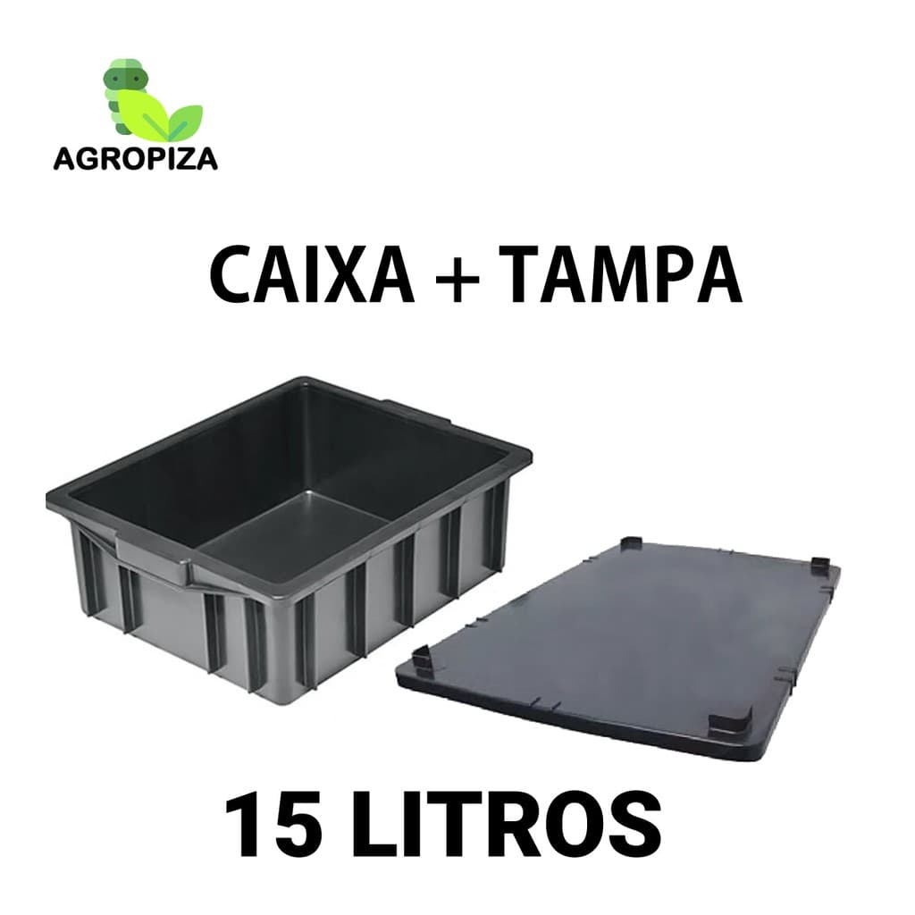 Caixa 15 Litros Preta + Tampa (Organizadora, Compostagem)