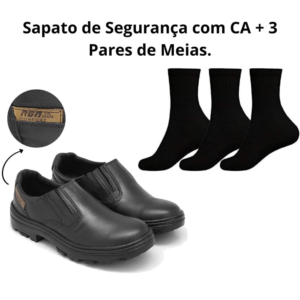 Sapato de Segurança com CA EPI de Couro + 3 Pares de Meias. Envio em 24hs.CallShoes
