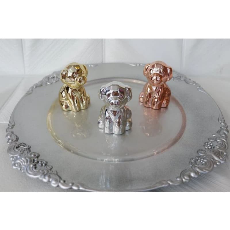 Enfeite Decora莽茫o Porcelana Cachorro Dourado/Rosa/Prata