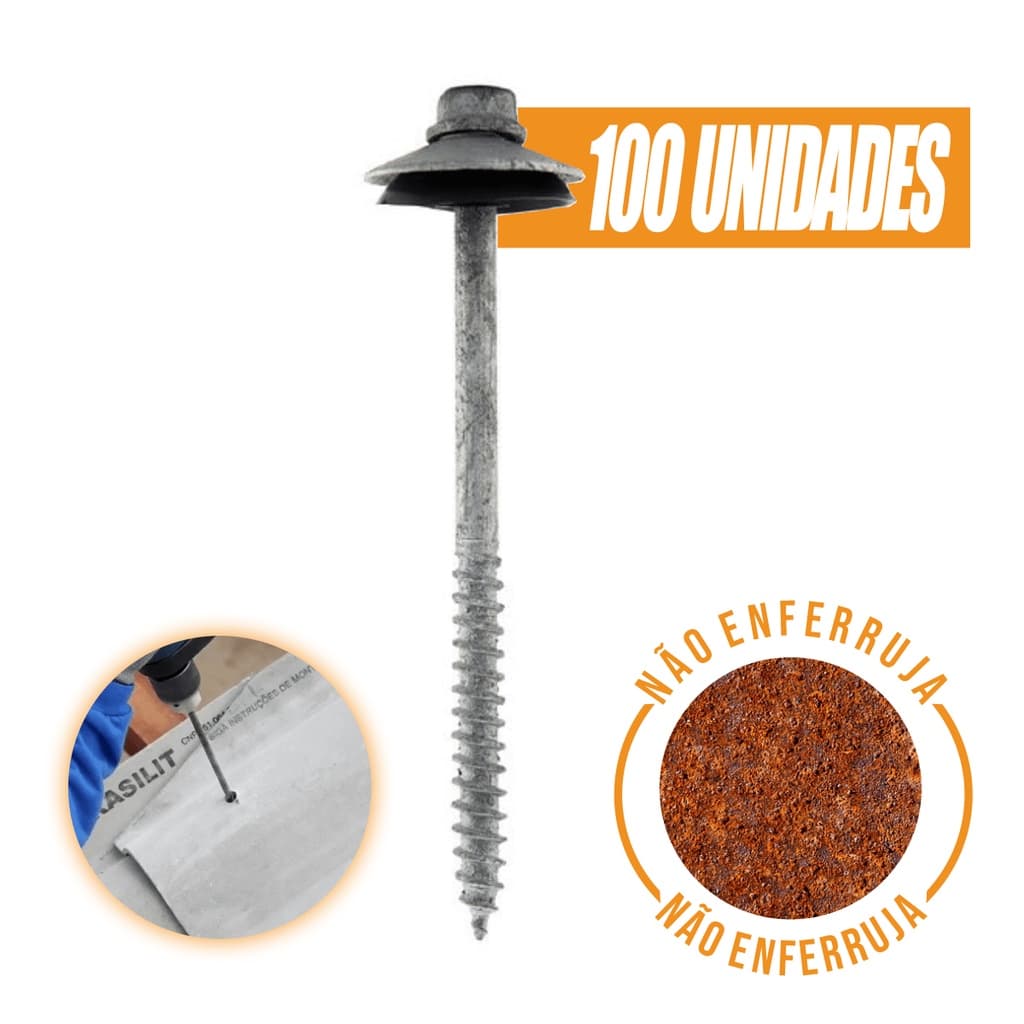 Kit 100 Parafuso Telheiro Galvanizado A Fogo 5/16x110mm