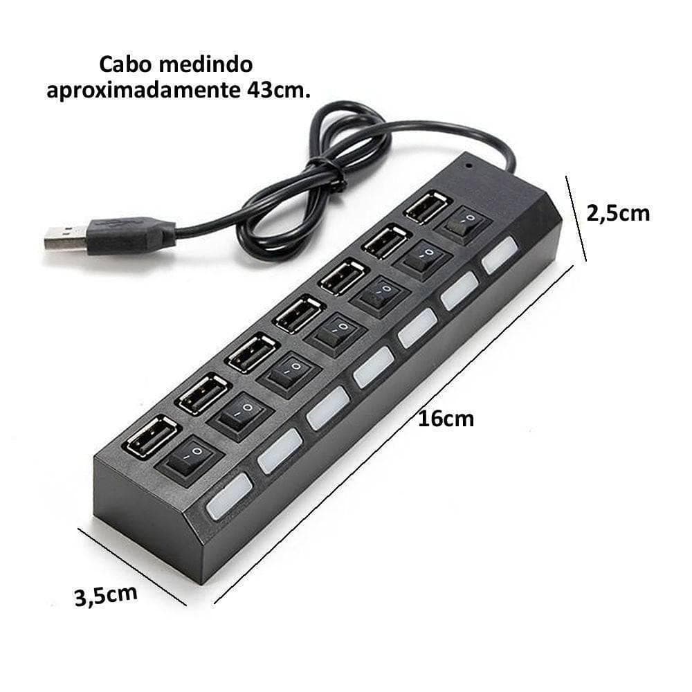 Kenux Hub Usb 2.0 7 Portas Pen Drive Teclado 480mbps Hd KA-H7U