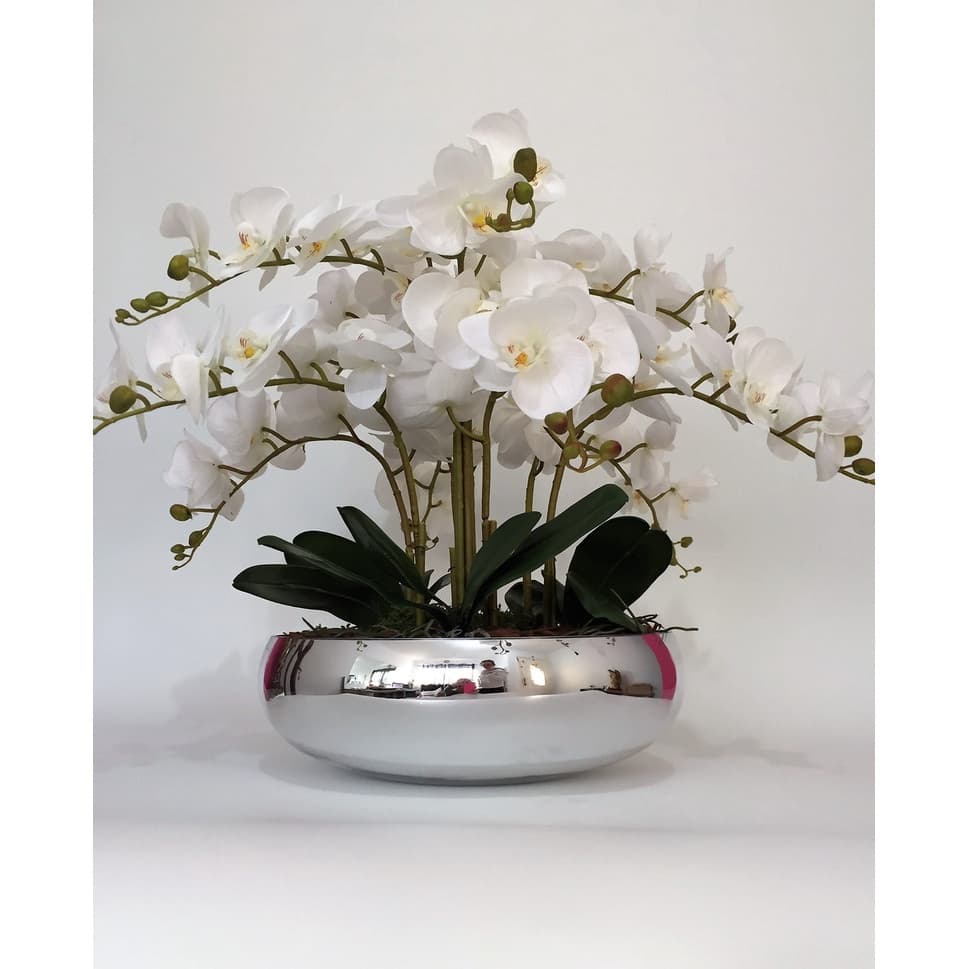 Arranjo Orquídeas De Silicone 4 Unidades Para Mesa Com Vaso