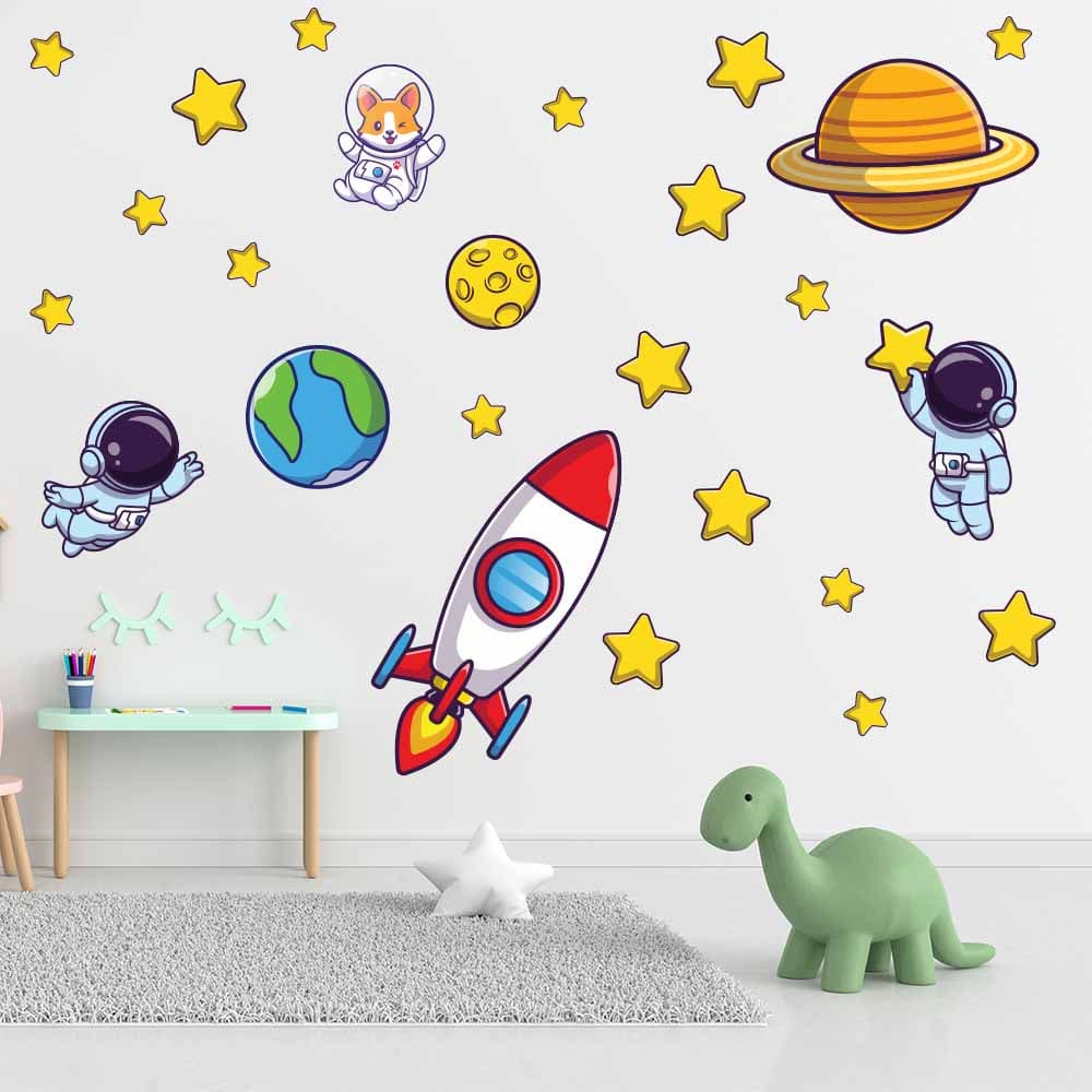 Adesivo De Parede Decorativo Astronauta Estrelas Foguete