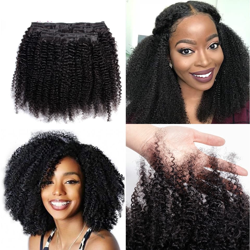 Afro Crespo Encaracolado Tecer Grampo De Cabelo Remy Em Extensões De Cabelo Humano Cor Natural Cabeça Cheia 8 Pçs / Set 120g