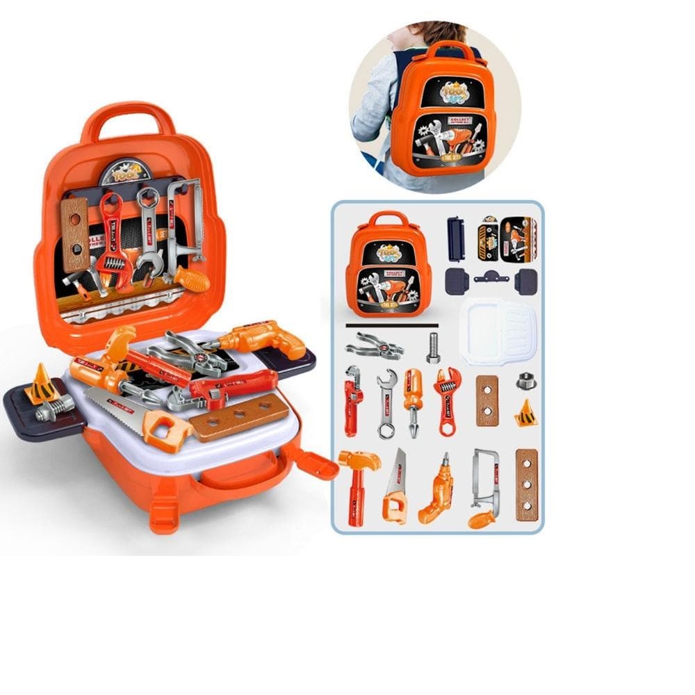 Brinquedo Infantil Maleta Mochila Kit de Ferramentas e Acessórios 3 em 1