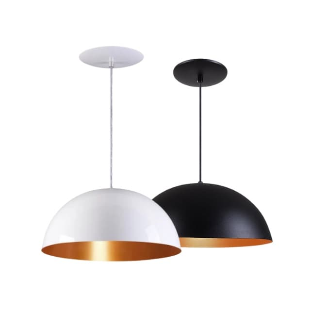Kit 2 Pendentes Meia Lua Meia 34cm Alumínio Branco Preto Cobre Lustre  Luminária Sala Quarto Cozinha
