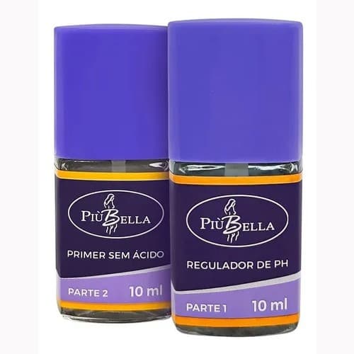 Kit Preparadores Unhas Primer Sem Acido Regulador de Ph Più Bella Unhas de Fibra Molde F1 Esmalte em Gel
