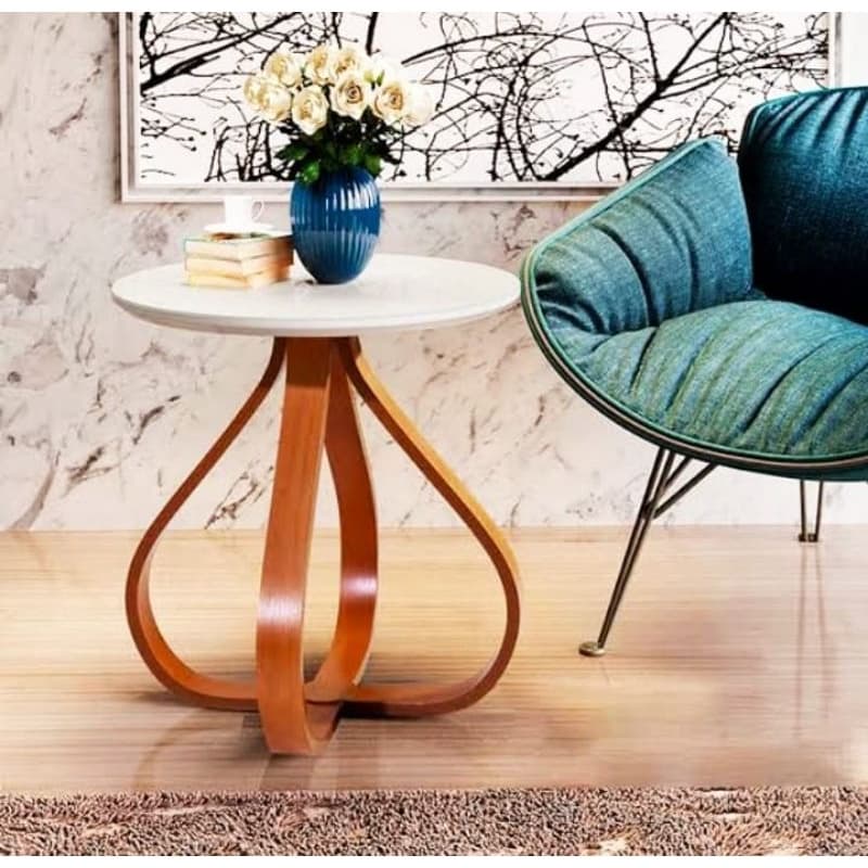 Mesa Canto Lateral Decorativa Sala Redonda Luxo Cebola Branca