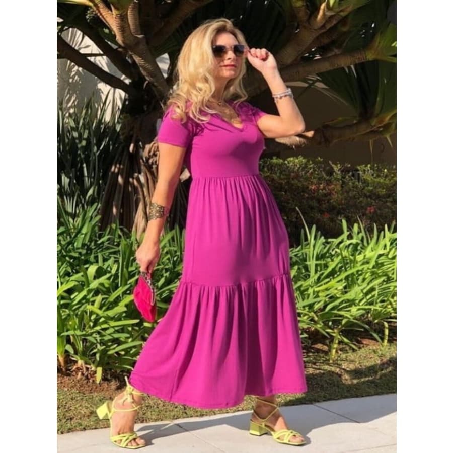 Vestido Midi 3 Marias Camadas Manga Curta em Viscolycra P ao G4