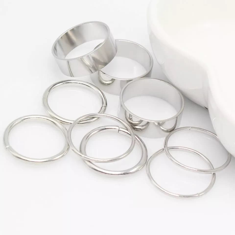 Kit 9 Anéis Falange Prateado Aliança Delicado G0098
