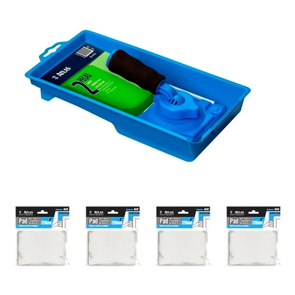 Kit Pad Recorte 360º + Bandeja Para Pintura Azul + 4 Refis Atlas