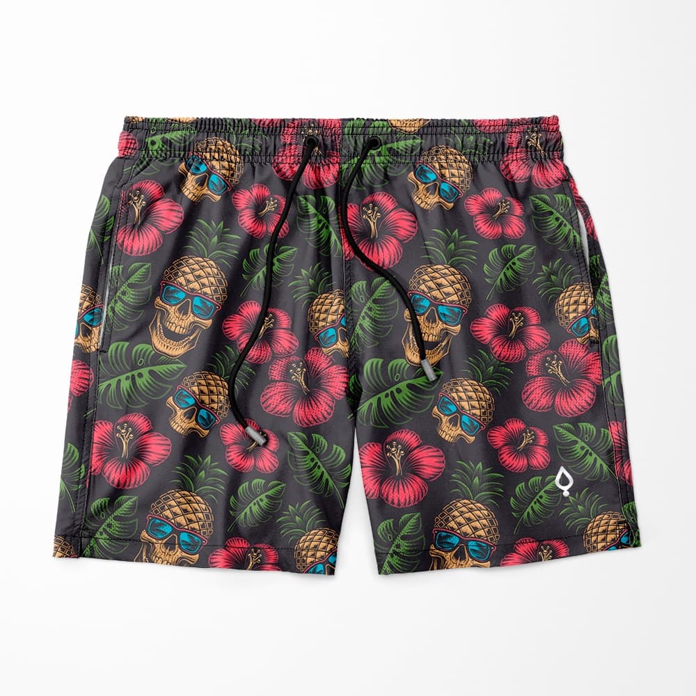 Shorts Bermuda Estampado Caveira Abacaxi Mauricinho Tactel elastano Básico Academia Treino Praia