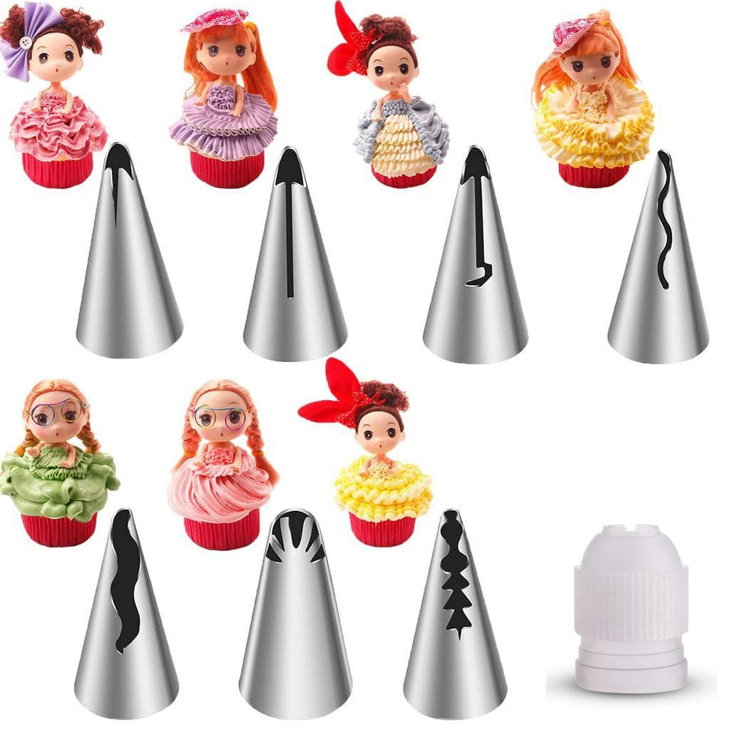 8Pcs Conjunto De Bicos Para Decoração De Bolos Tubulação De Gelo , Saia Plissada Dicas Rufos Biscoitos Cupcakes
