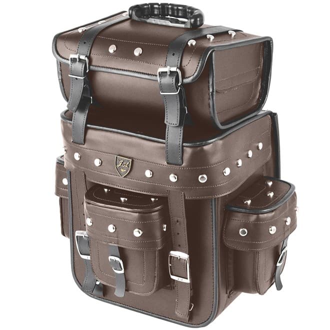 Alforge Traseiro (Bolsa) Custom 32 Litros Couro Sintético Marrom C/ Cravos