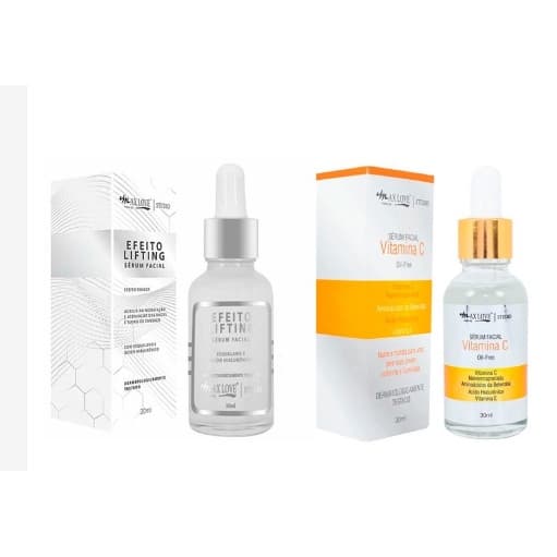 Kit 2 Sérum Facial Vitamina C + Efeito Lifting Com Ácido Hialurônico e Esqualano Max Love