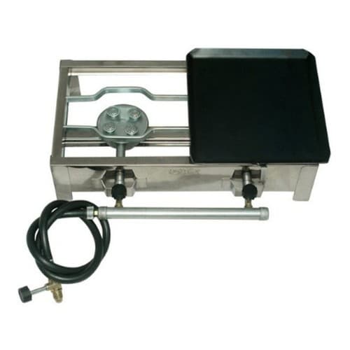 Fogão Fogareiro Inox 2 Bocas Alta Pressão C/ Meia Chapa Ranchos Caminhão Pescaria + Kit Gás Incluso