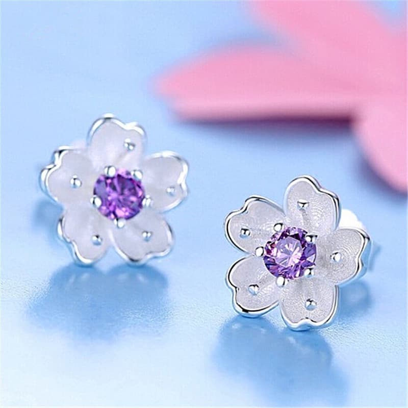 Brinco Pequeno Sakura Romântico Requintado Artesanato Prata 925 brincos femininos divertidos pequenos grandes Casal