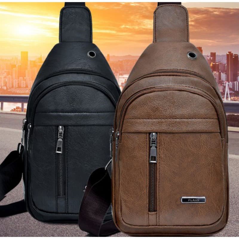 Bolsa De Peito  Masculina Mochila Transversal De Couro Pu