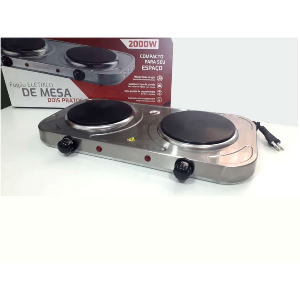 Fogão Elétrico Inóx De Mesa 2 Bocas 127 V