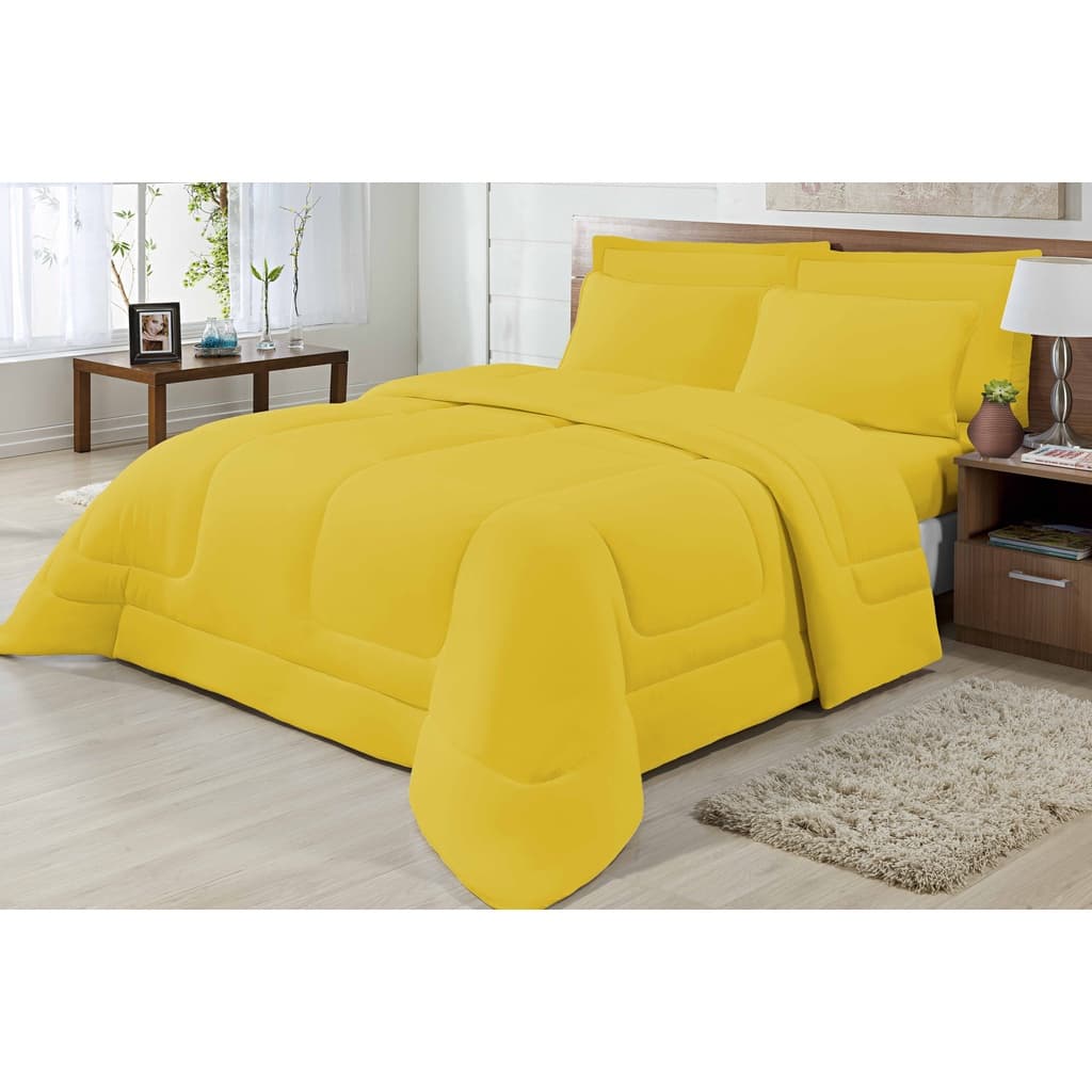Edredom Dupla Face 100% Algodão Malha Queen 01 Peça Amarelo