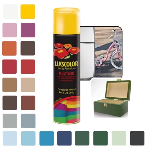 Tinta Spray Brilhante Uso Geral Lukscolor - Metais, Madeira 350ml Várias Cores