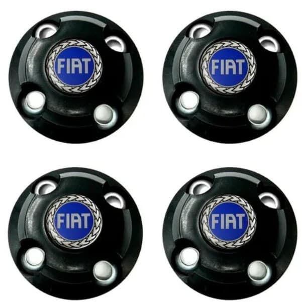 Jogo calota Calotinhas Central Fiat Uno Fiorino Punto Siena Idea P/ RODAS AROS 13,14 E 15 logo azul Acompanha  - 8 Arruelas -