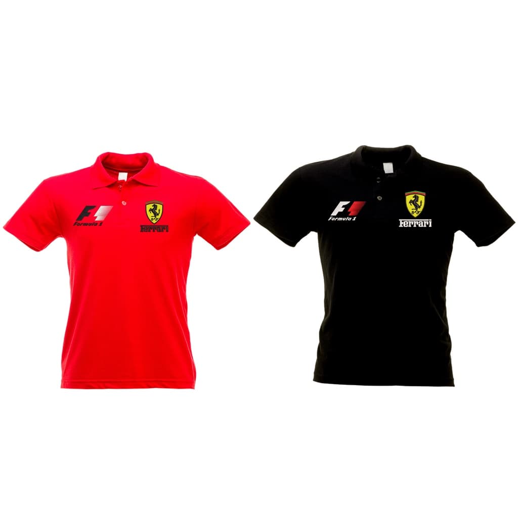 Camisa Polo Formula 1 Ferrari Vermelha e Preta Kit 2 Camisas Bordadas