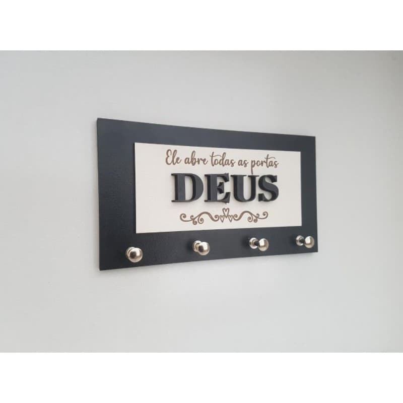 Suporte para chaves de MDF Preto 4 ganchos