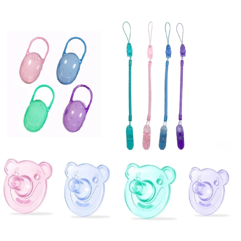 Chupeta Ursinho Silicone + Prendedor Mola + Porta Chupeta Rn a 12 meses