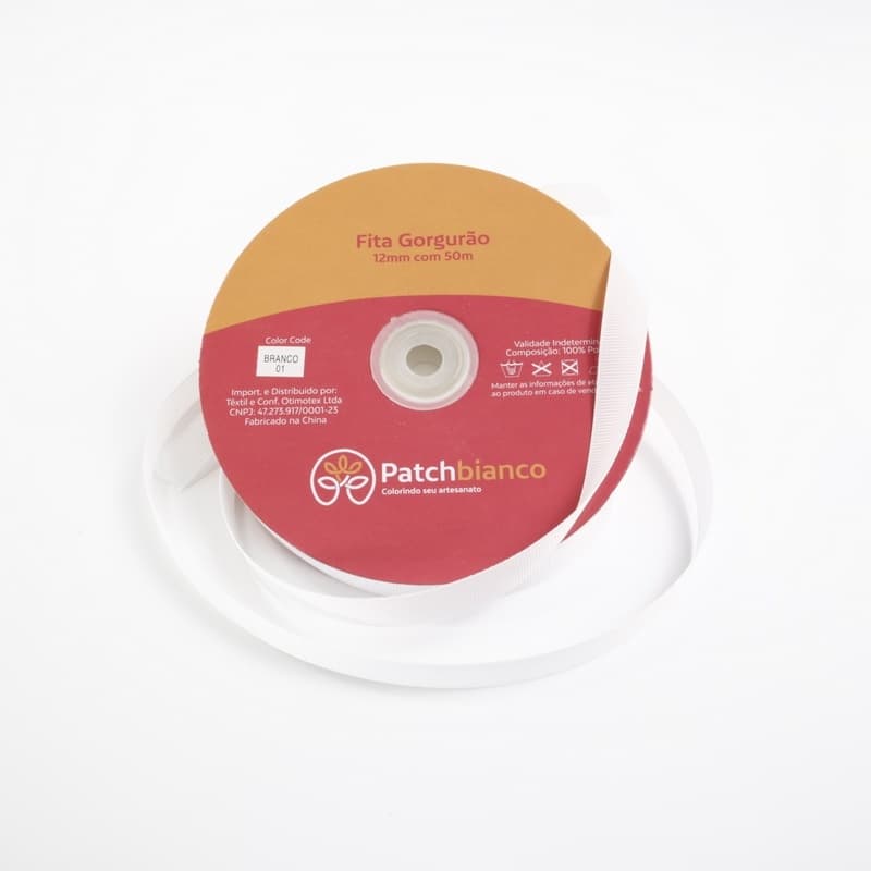 Fita de Gorgurão Branco - 12mm - Rolo Com 50 Metros