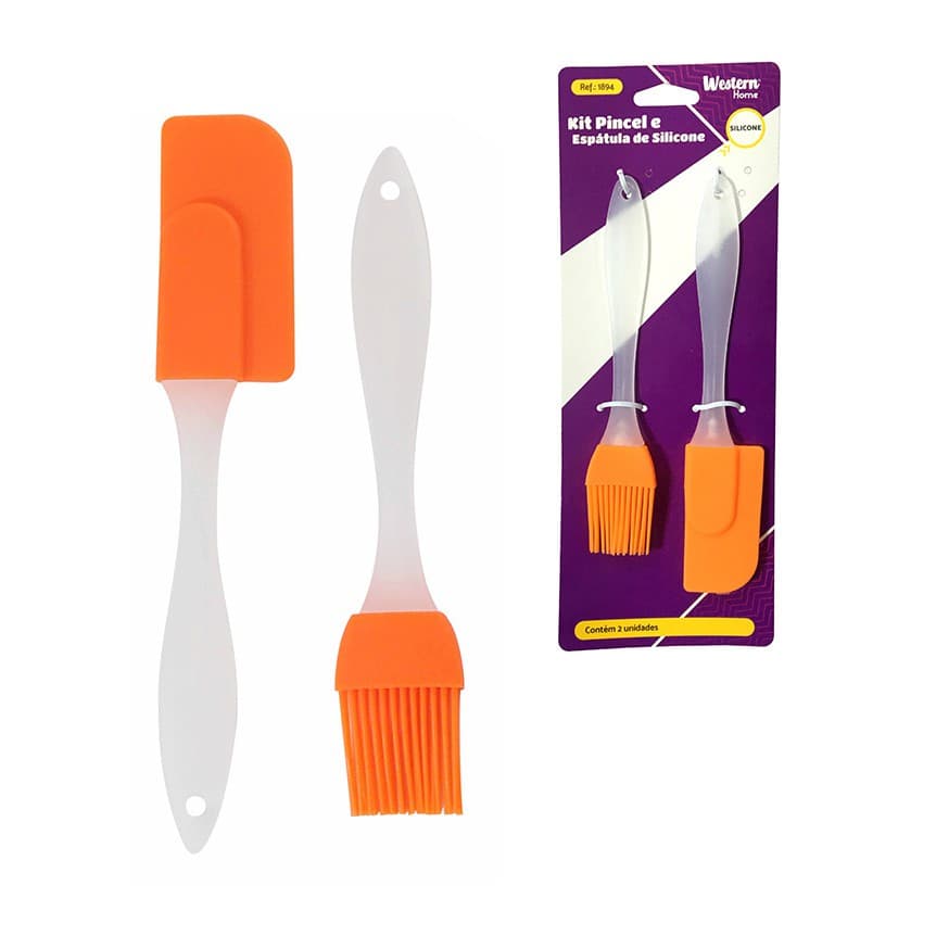 Kit Pincel 17 x 3,3cm Espátula 19 x 3,6cm De Silicone Culinario tamanho pequeno