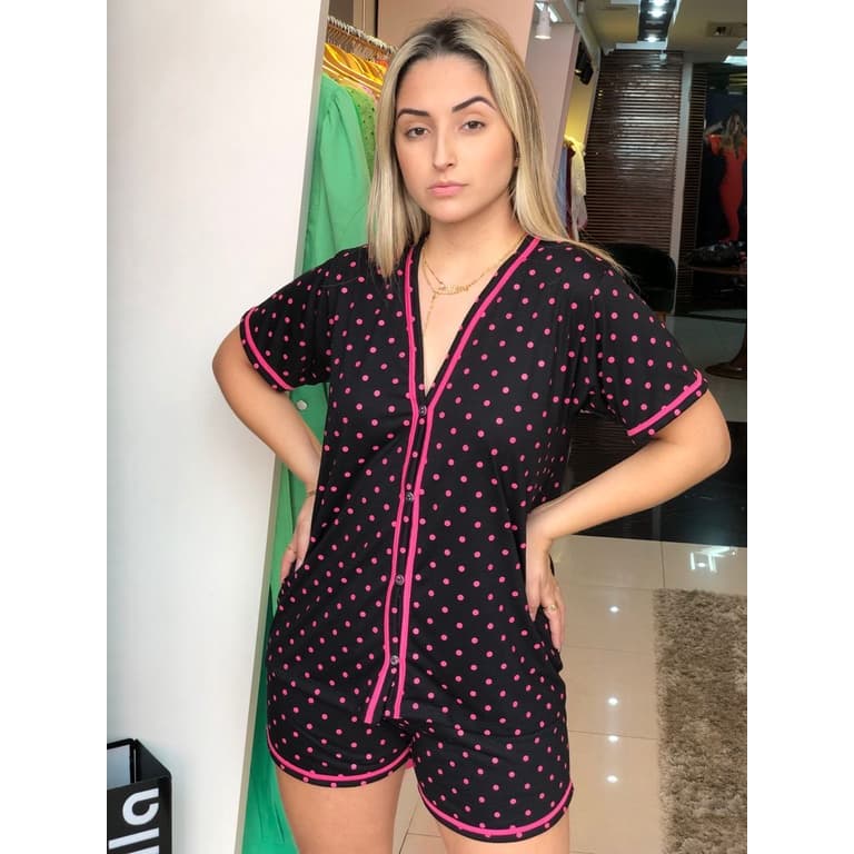 Pijama americano aberto com botões, baby doll verão calor gestante, short doll cirúrgico, amamentação, dia a dia