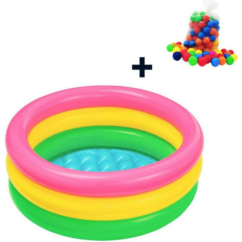 Piscina Inflável 40 litros  + 30 Bolinhas Coloridas Bebê Inflantil