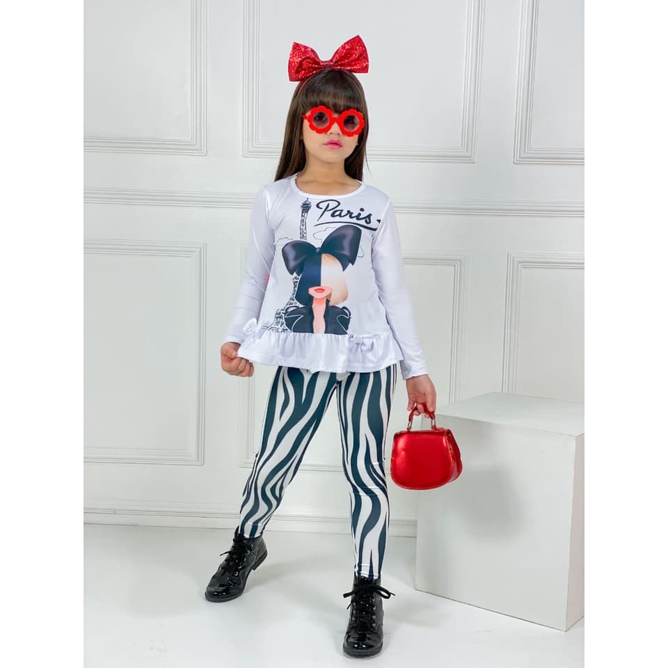 Conjunto Infantil Meia Estação Manga Longa para Meninas Conjunto de Calça e Blusa para Meninas Conjunto Meia Estação Infantil e Juvenil