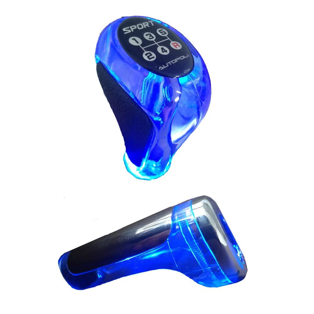 Kit Manopla Bola De Câmbio 5 Marchas E De Freio Led Azul Top Detalhe em Couro