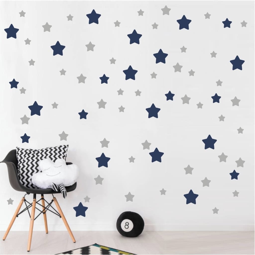 Adesivos de parede estrelas cinza e azul marinho