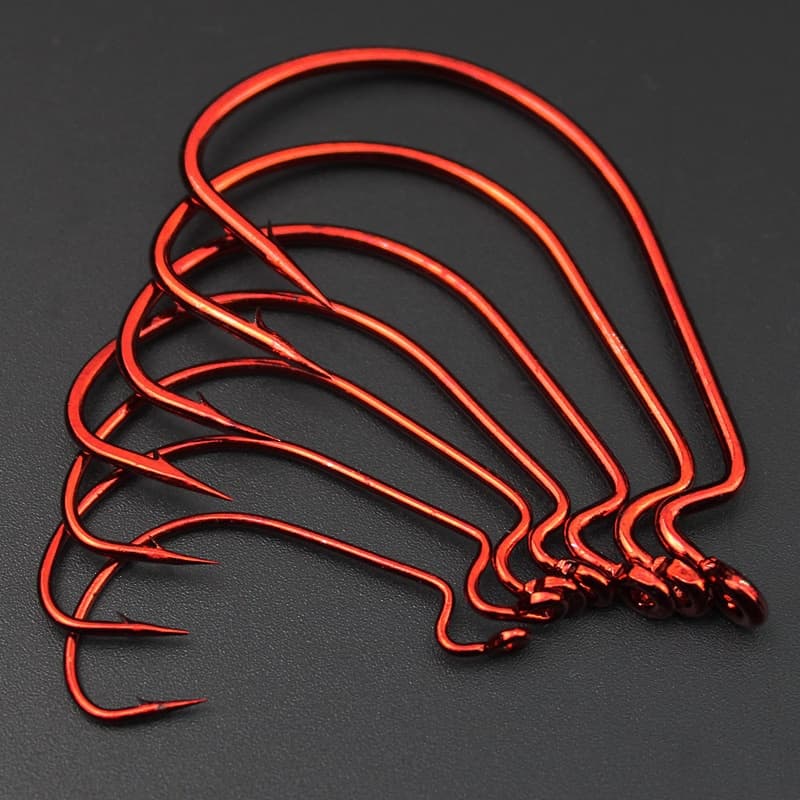 20 Pçs Ampla Lacuna Offset Worm Carbono Carpa Ganchos De Pesca Forte Peixe Gabarito Manivela Gancho Conjunto Para Baixo