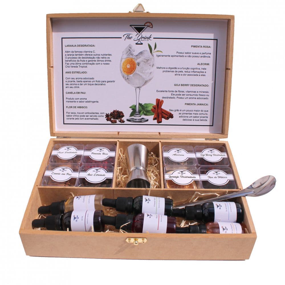 Kit Gin Tônica 8 Especiarias Dosador Colher Kit 6 Xaropes