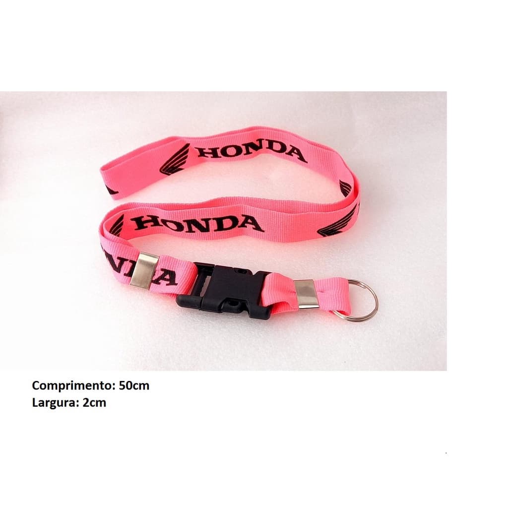 Chaveiro Honda Rosa Cordão Moto Pescoço Fecho Engate Rápido Crachá