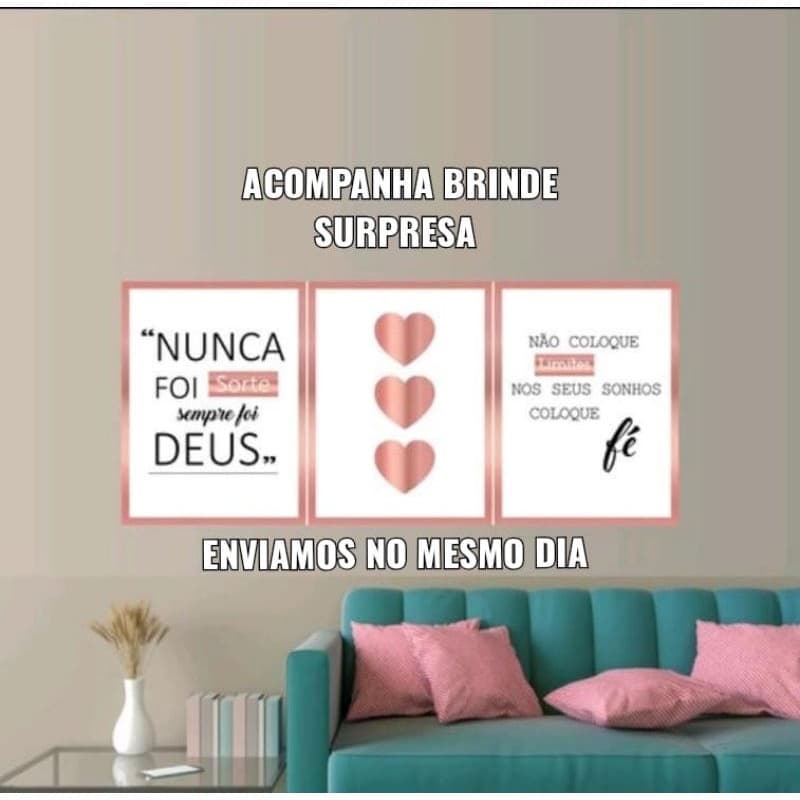 kit 3 quadros quadrinhos nunca foi sorte sempre foi Deus não coloque limite sonhos fé decoração sala