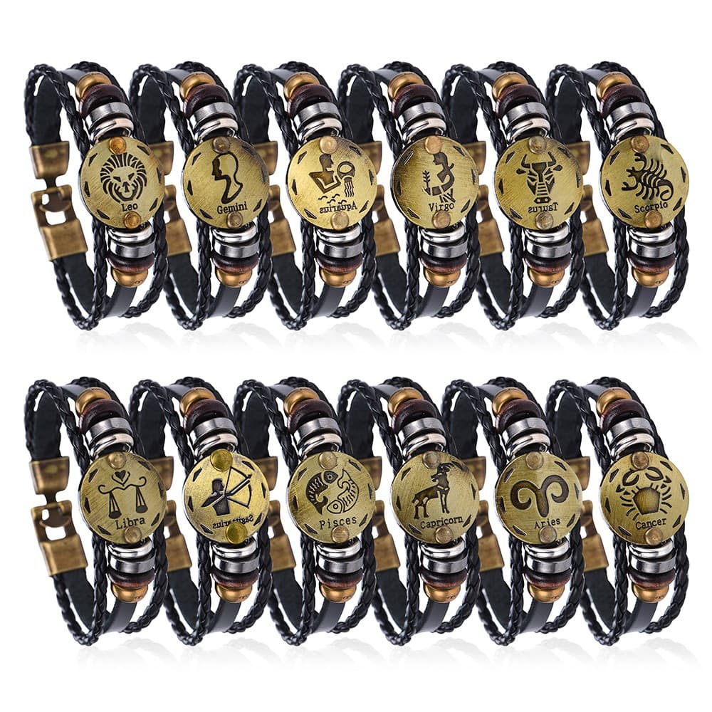 Pulseira Signos Zodíaco Couro Astrologia Unissex Z3284