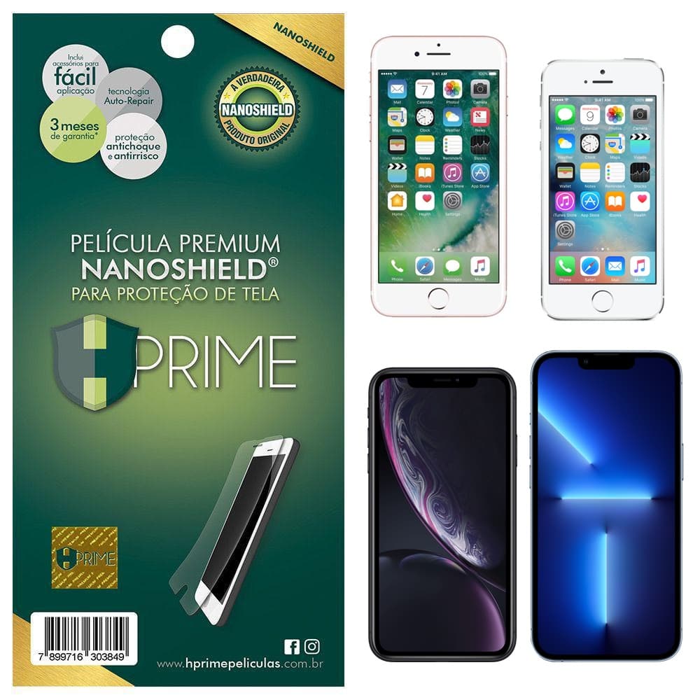 Película Premium HPrime Nanoshield para iPhone 5, 5S SE, 7, 8, X, XR, 11, 12, 13, 14 15 iPhone 16 17 Air